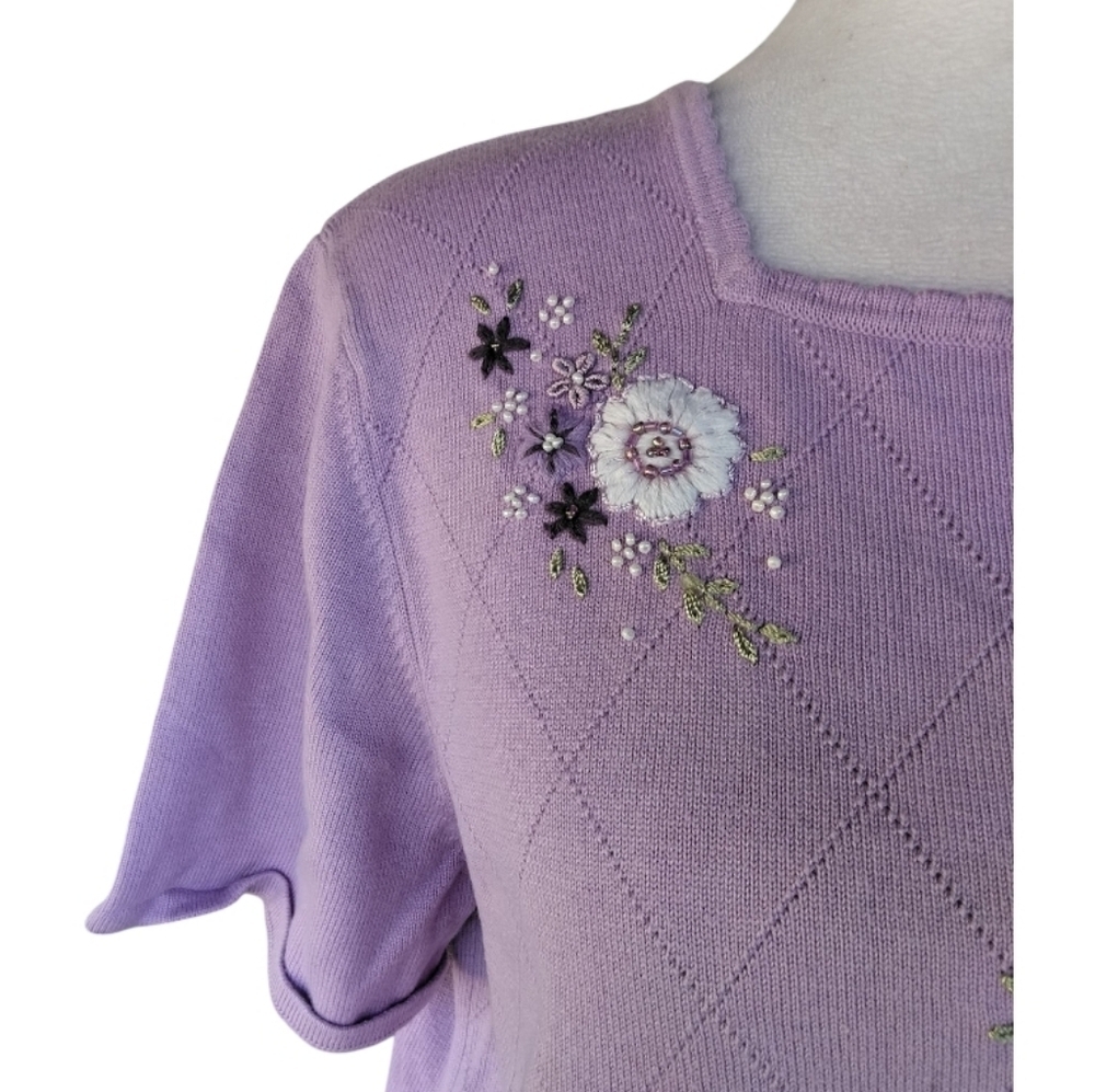 Vintage Alfred Dunner 90's Floral Embroidered Cotton Blend Blouse Size Large P - Picture 3 of 7
